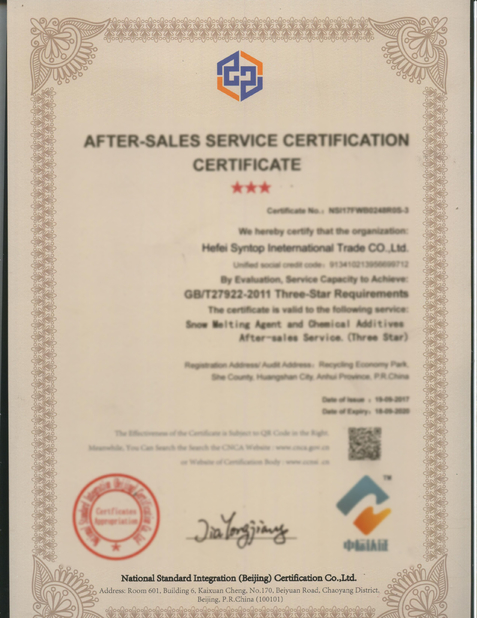 China HEFEI SYNTOP INTERNATIONAL TRADE CO.,LTD. Certificaten